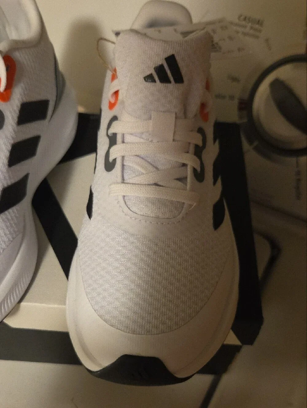 adidas Youth Runfalcon 3.0 K White Sneakers with Black Stripes and Orange Accent